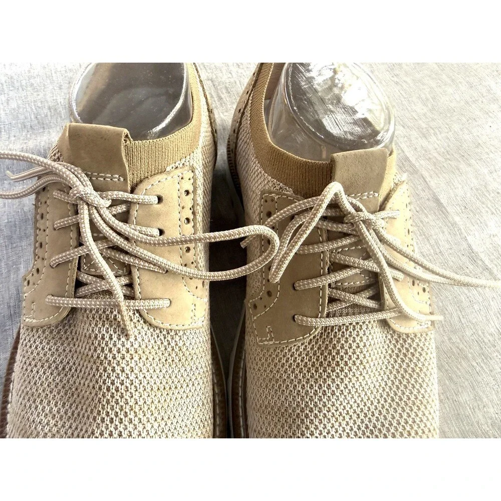 Dockers Men’s Tan Knit Oxfords Size 11 Casual Shoes Lace Up Leather Trim Stretch